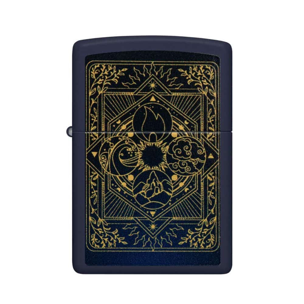 تصویر فندک Zippo مدل Elements Design با پوشش مات سرمه‌ای (Navy Matte)