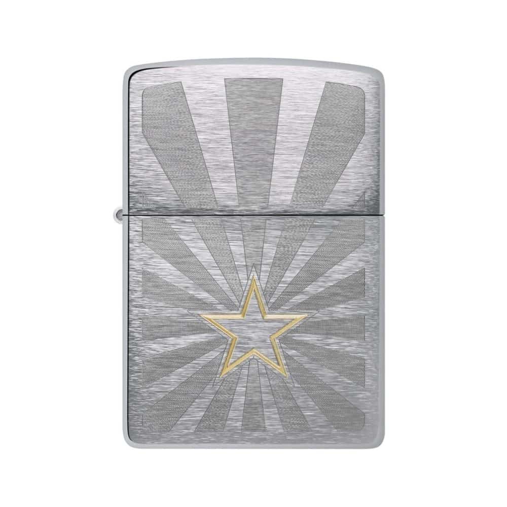 تصویر فندک Zippo مدل Star Design با طرح ستاره براق روی بدنه فلزی