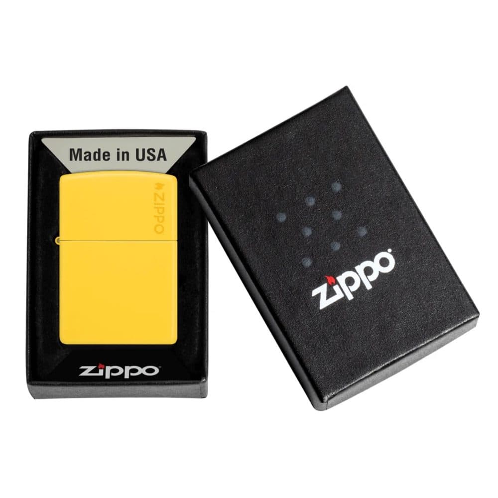 تصویر فندک Zippo طرح Classic Sunflower با لوگوی زیپو و رنگ طلایی درخشان