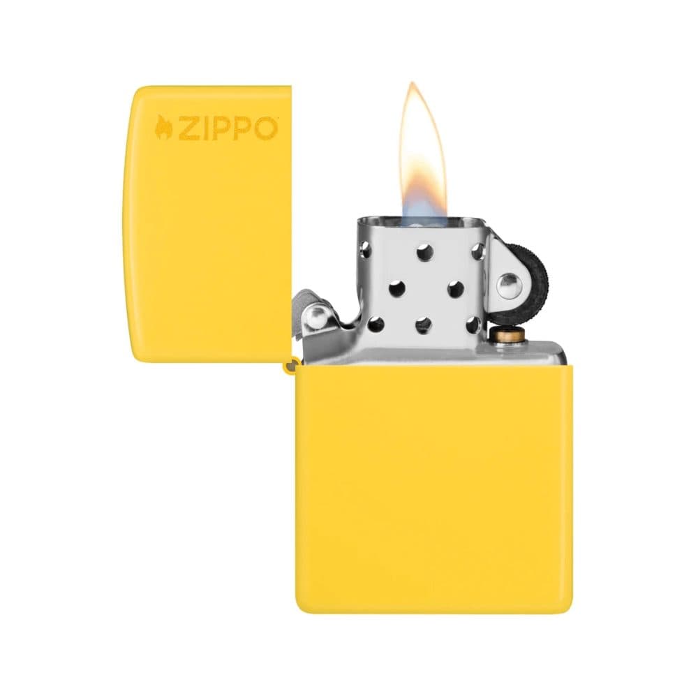 تصویر فندک Zippo طرح Classic Sunflower با لوگوی زیپو و رنگ طلایی درخشان