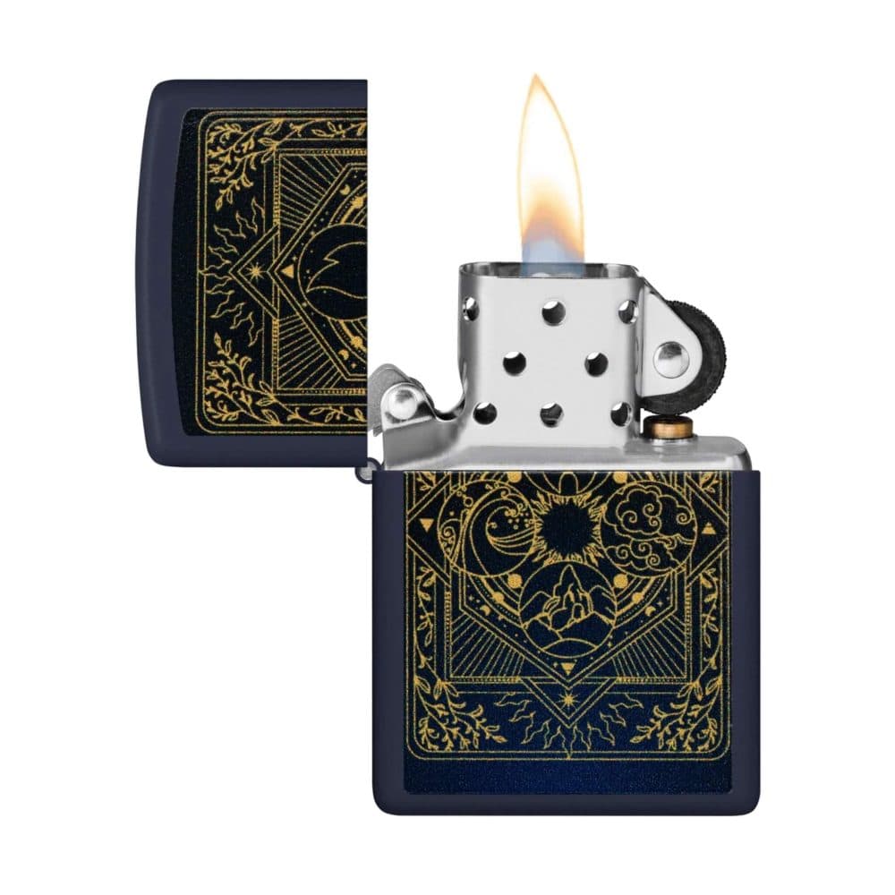 تصویر فندک Zippo مدل Elements Design با پوشش مات سرمه‌ای (Navy Matte)