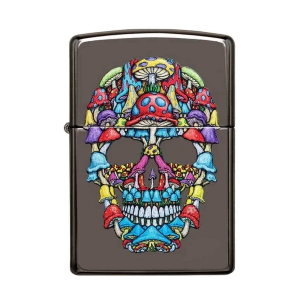 تصویر فندک Zippo مدل Skull Design با طرح جمجمه روی بدنه فلزی براق