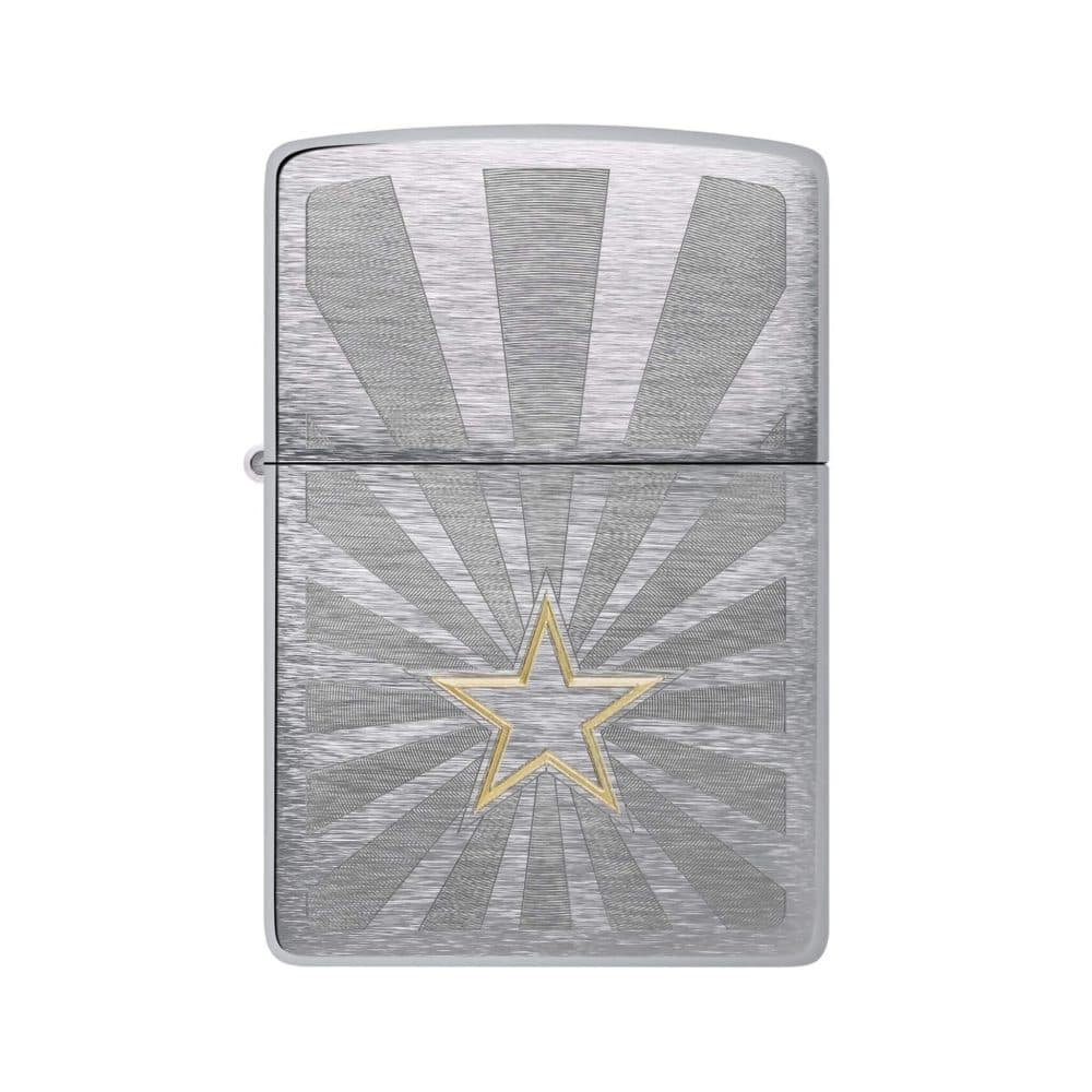 تصویر فندک Zippo مدل Star Design با طرح ستاره براق روی بدنه فلزی