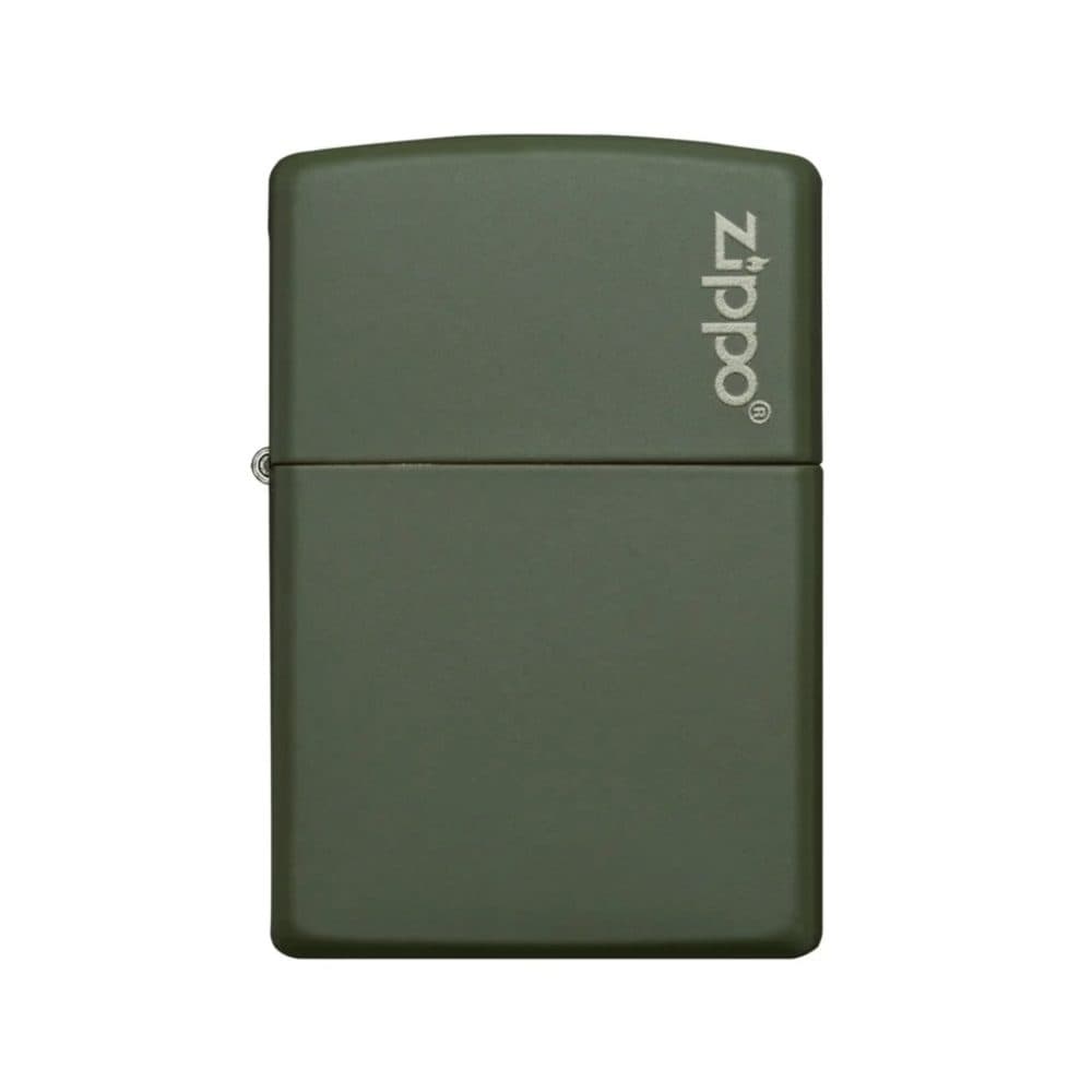 تصویر فندک سبز مات Zippo با لوگوی زیپو روی بدنه