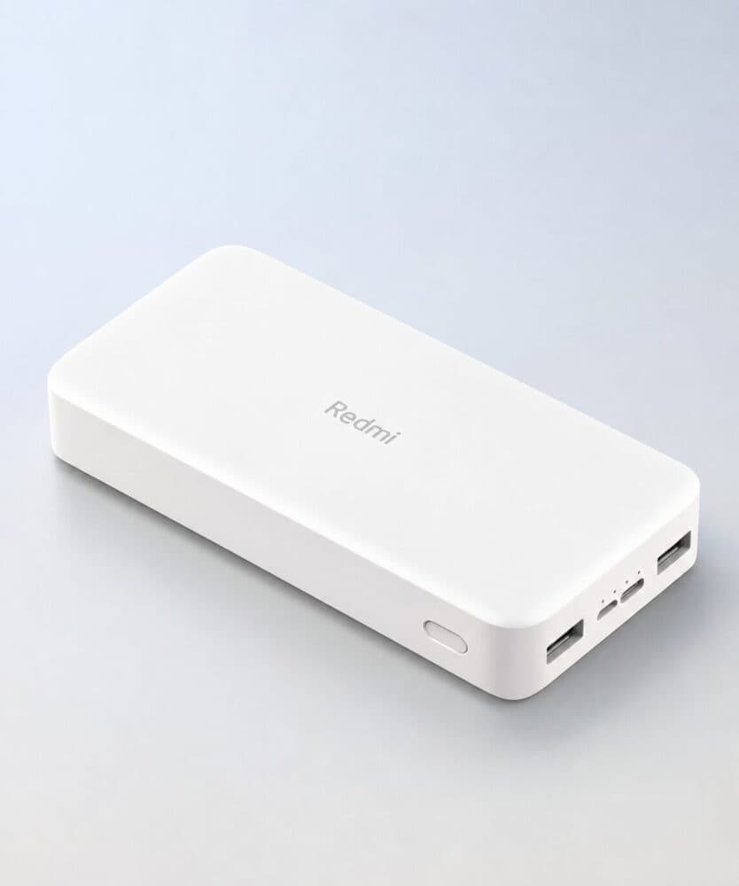 پاوربانک سفید Redmi شیائومی با ظرفیت ۲۰۰۰۰ میلی‌آمپرساعت و پورت‌های USB